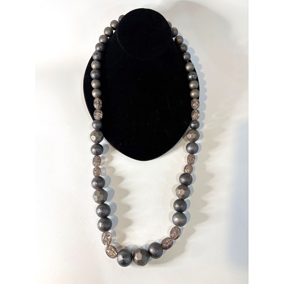 Coldwater Creek Jewelry - Coldwater Creek Gunmetal Smoky Grey Beaded Statement Necklace Chunky Mixed Media